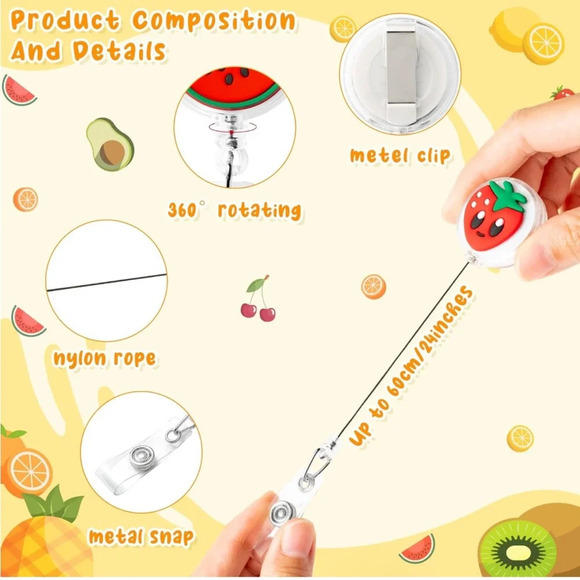 🍉Host Pick!🍓 6pcs Fruit Theme Retractable Badge Holders - Picture 3 of 7